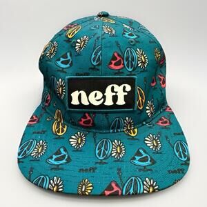 Neff Men Blue Good Guys Mushroom Peace Signs Adjustable SnapBack Hat Cap
